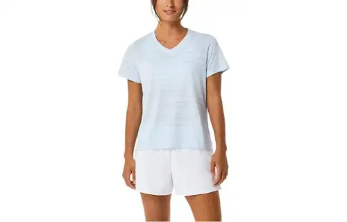 ASICS T Shirts Women's Sky Blue V Neck Moderate Straight Fit