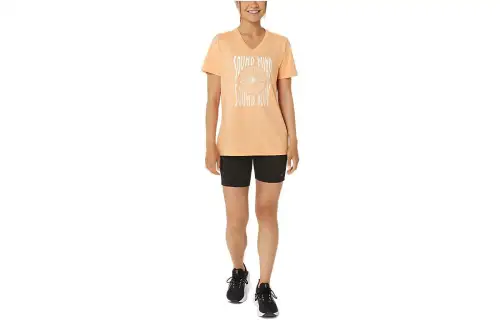 ASICS T Shirts Women's Orange V Neck Moderate Straight Fit