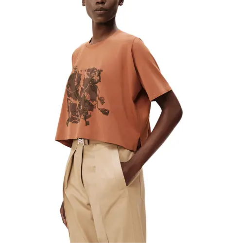 HERMES T Shirts Women's Orange Crew Neck Straight Fit