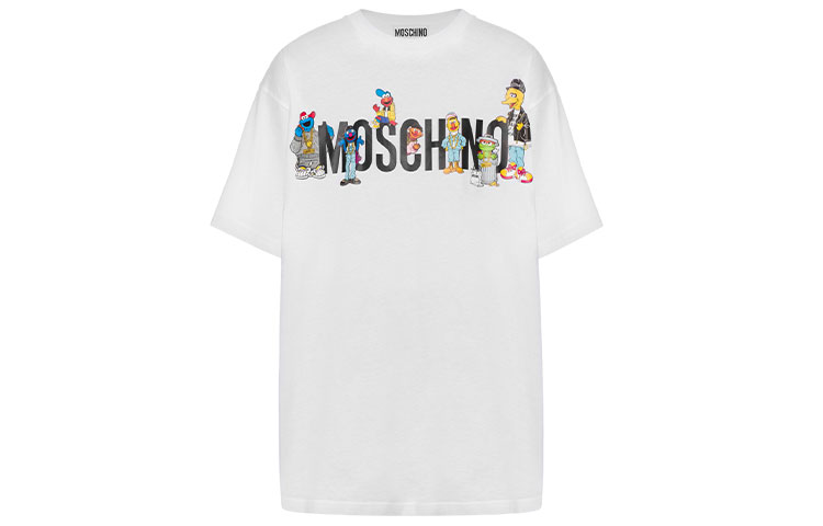MOSCHINO Moschino x SESAME STREET joint model SS21 Sesame Street lettering pattern printed short-sleeved T-shirt women's white
