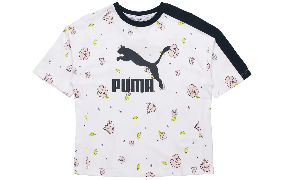 PUMA T-Shirts Women's White Crew Neck Moderate Straight Fit