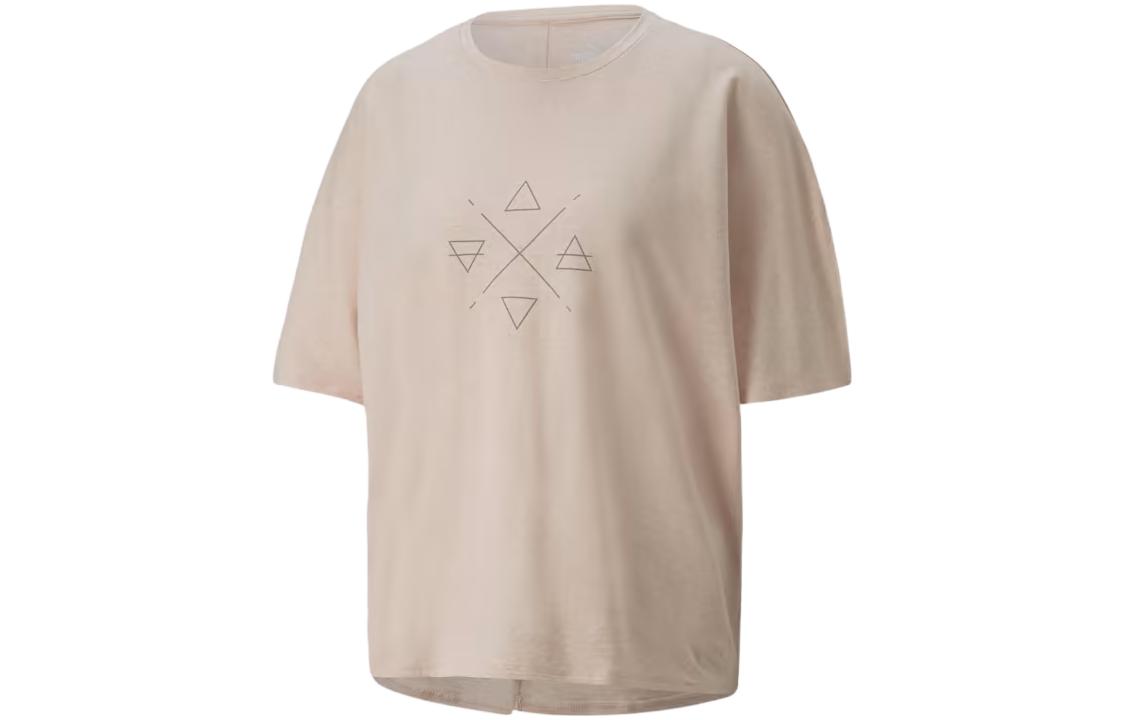 PUMA EXHALE PLACED GRAPHIC STUDIO T Shirts Women's Light Pink Crew Neck Moderate Straight Fit