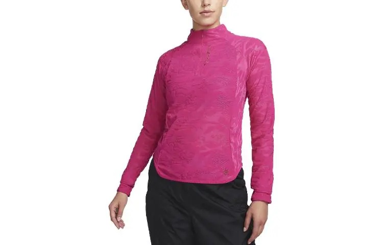 Nike T-Shirts Women's Rose Red Half-Turtleneck Moderate Straight Fit