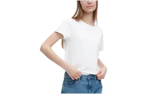 UNIQLO T Shirts Women's White Crew Neck Thin Straight Fit