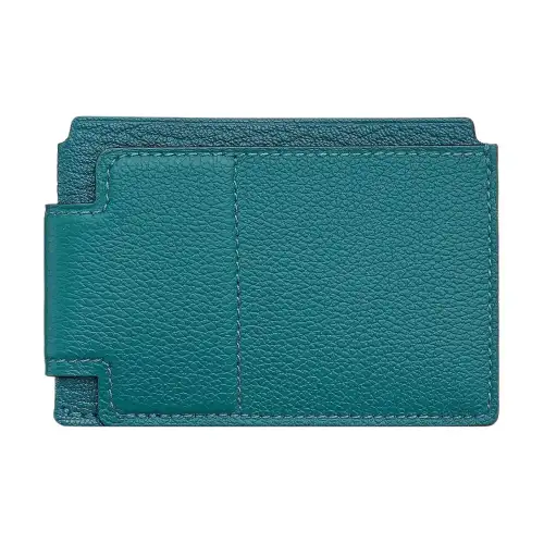 HERMES Evercolor Calfskin With Mysore Sheepskin Card Holder Women's Green
