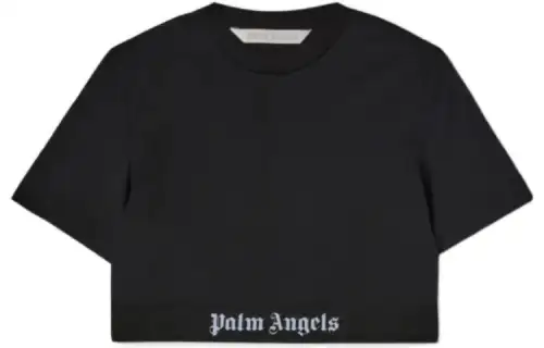 PALM ANGELS Women's Logo Tape Cropped T Shirt Black/White