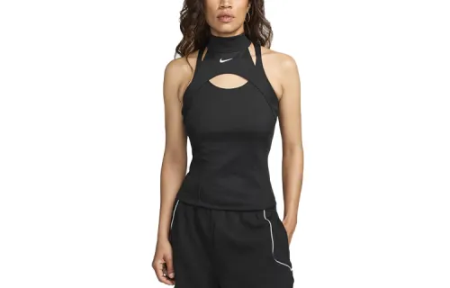 Nike Tank Tops Women's Black Stand Collar Moderate Straight Fit