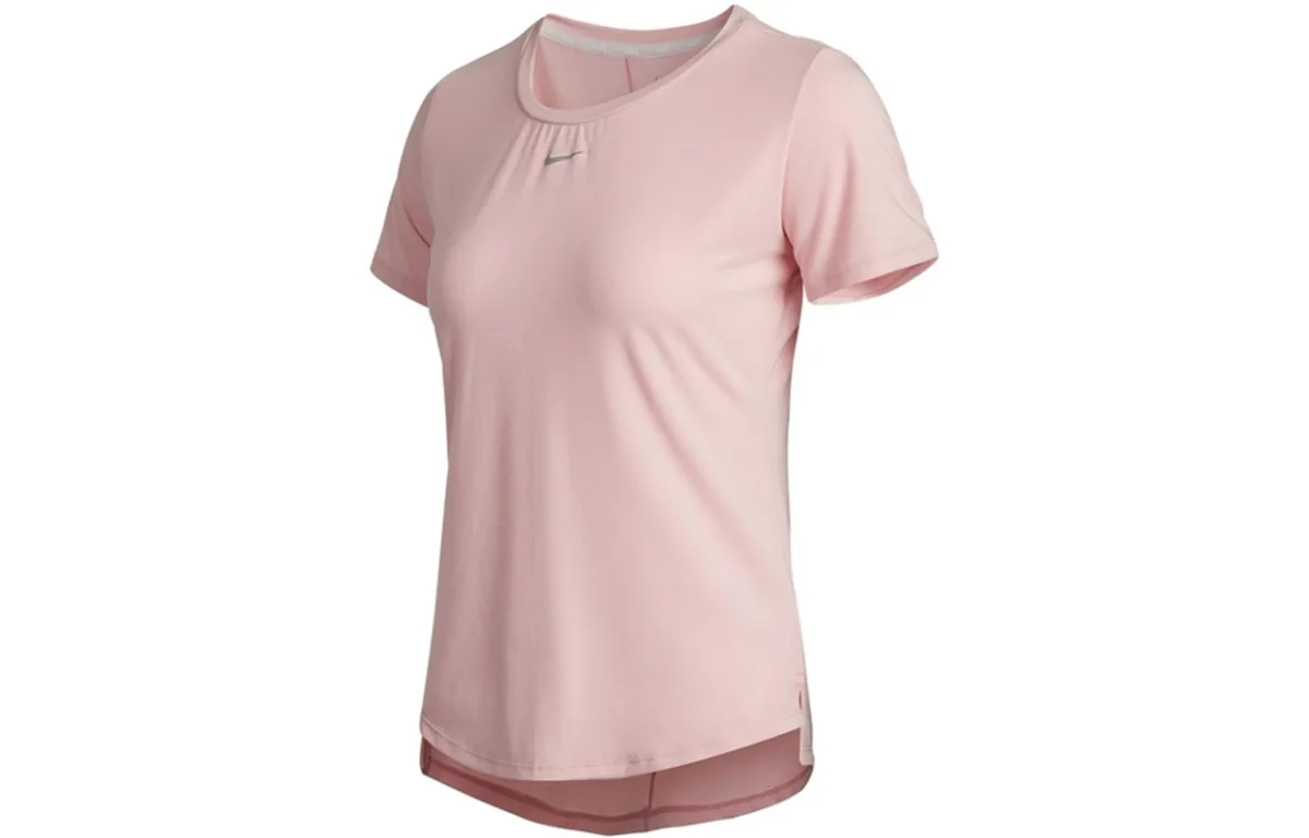 Nike Dri-Fit T-Shirts Women's Pink Crew Neck Moderate Straight Fit