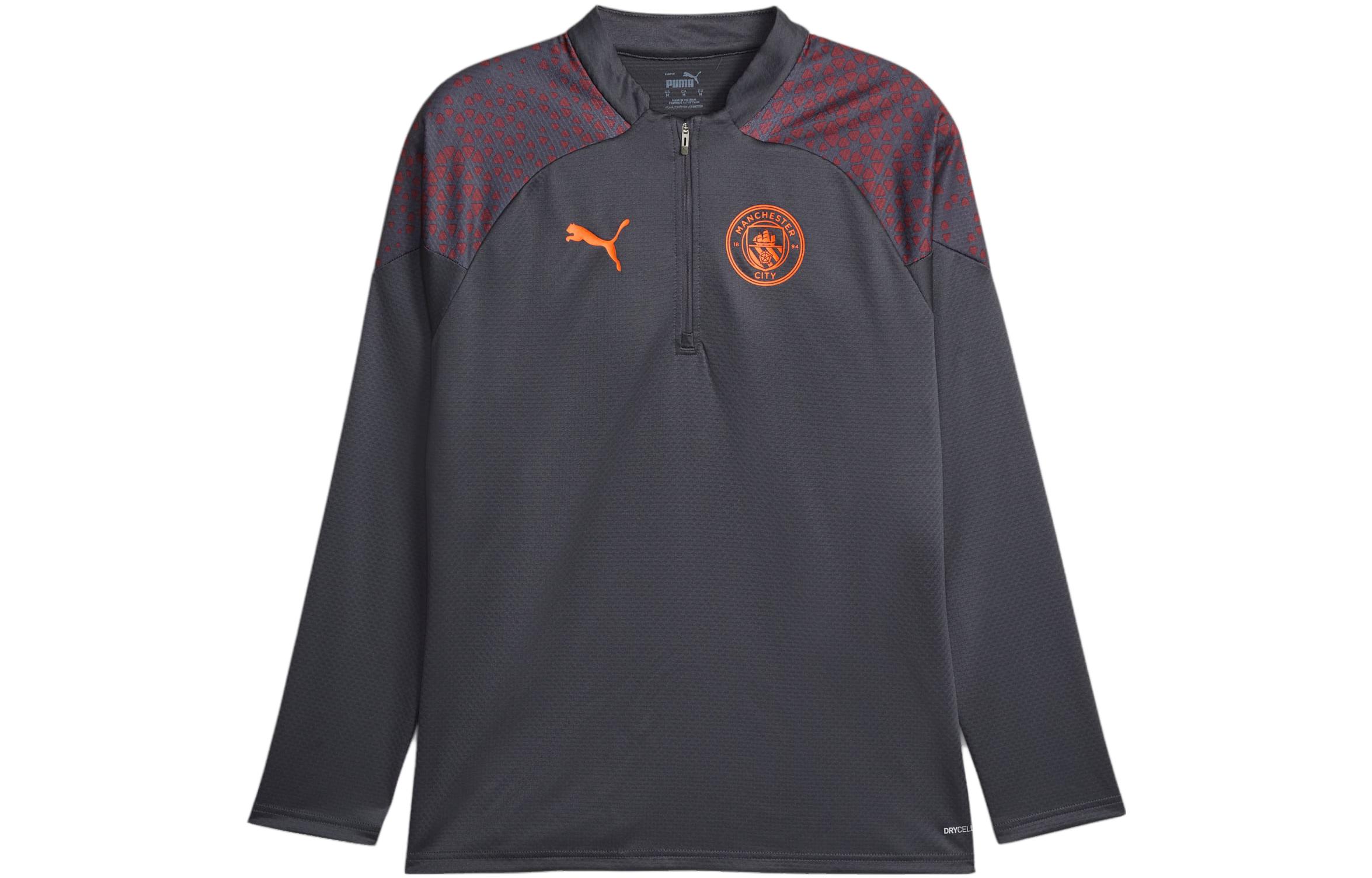 PUMA Manchester City Football Quarter-zip Logo printed half-zip pullover long-sleeved football jersey for men, dark gray