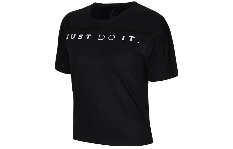 Nike Dri-Fit T-Shirts Women's Black Crew Neck Moderate Straight Fit