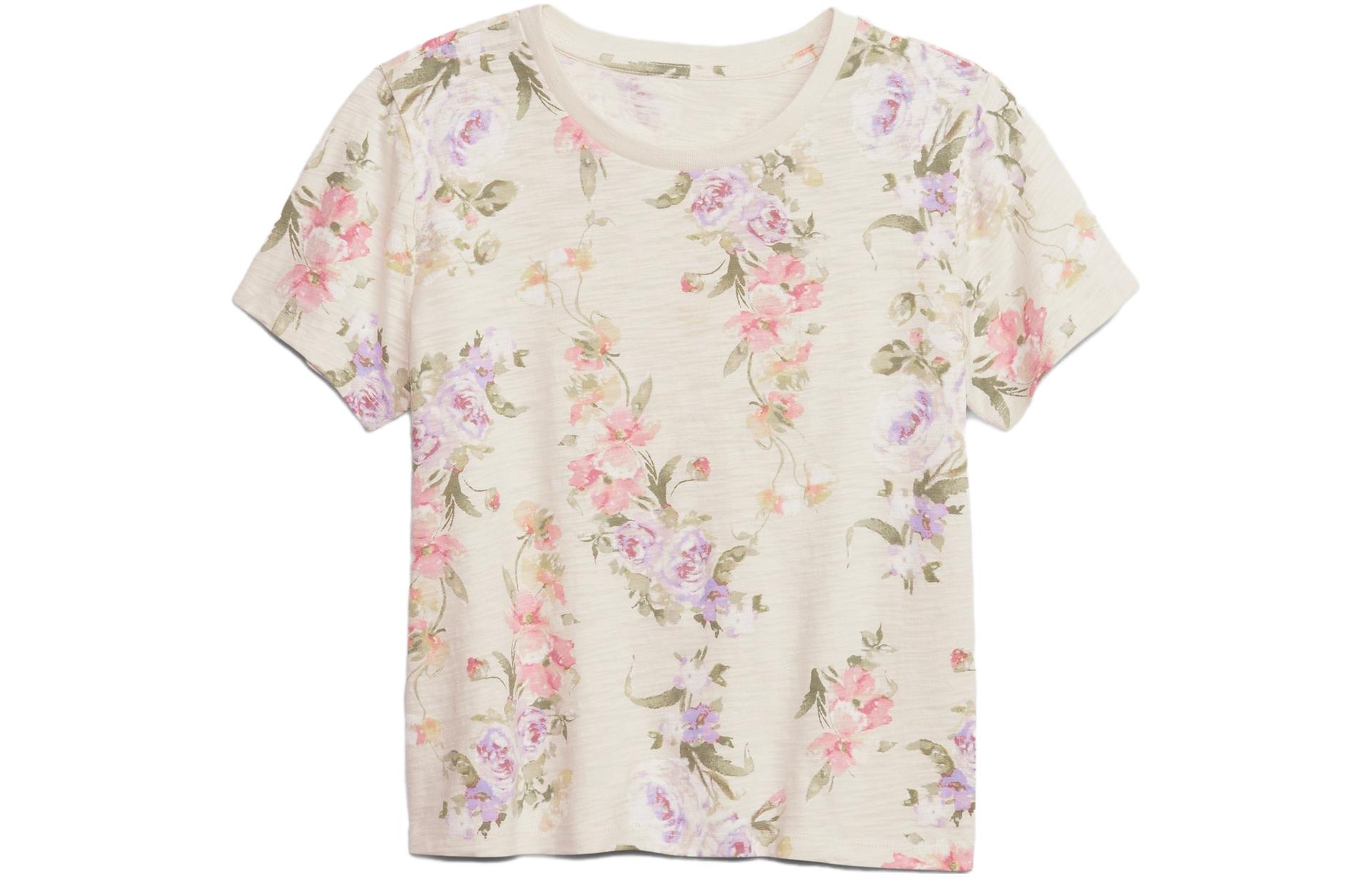 GAP X LoveShackFancy Floral Shrunken T Shirt Birch Beige