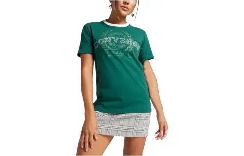 Converse T Shirts Women's Green Crew Neck Moderate Straight Fit