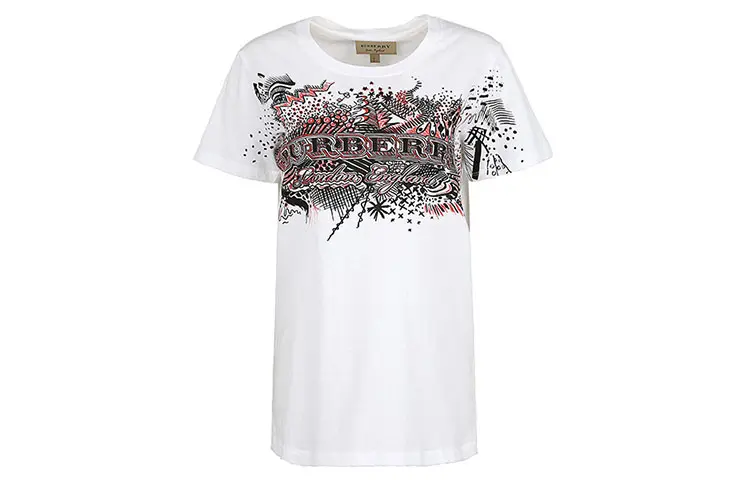 Burberry T Shirts Women's White Crew Neck Moderate