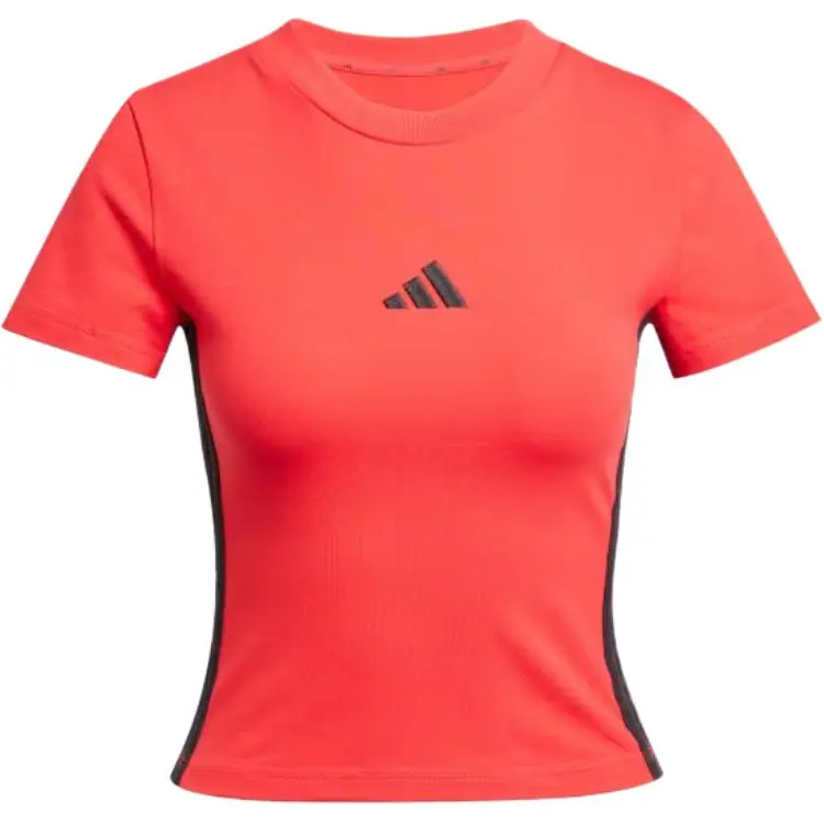 Adidas Women's Essentials 3 Stripes Slim Baby T Shirt Pure Ruby/Black