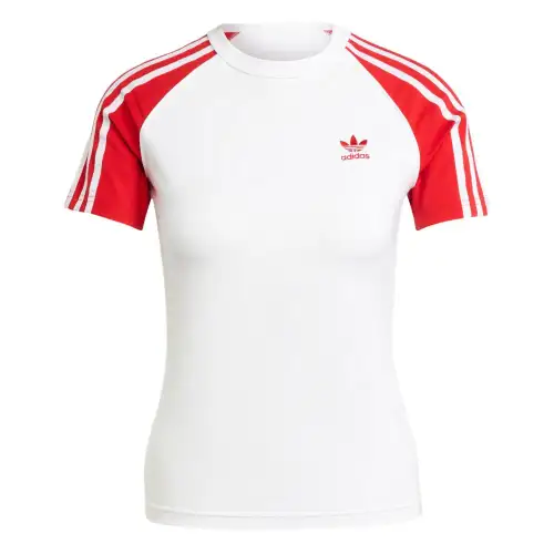Adidas Women's Adicolor 3 Stripes Raglan Slim T Shirt White/Better Scarlet