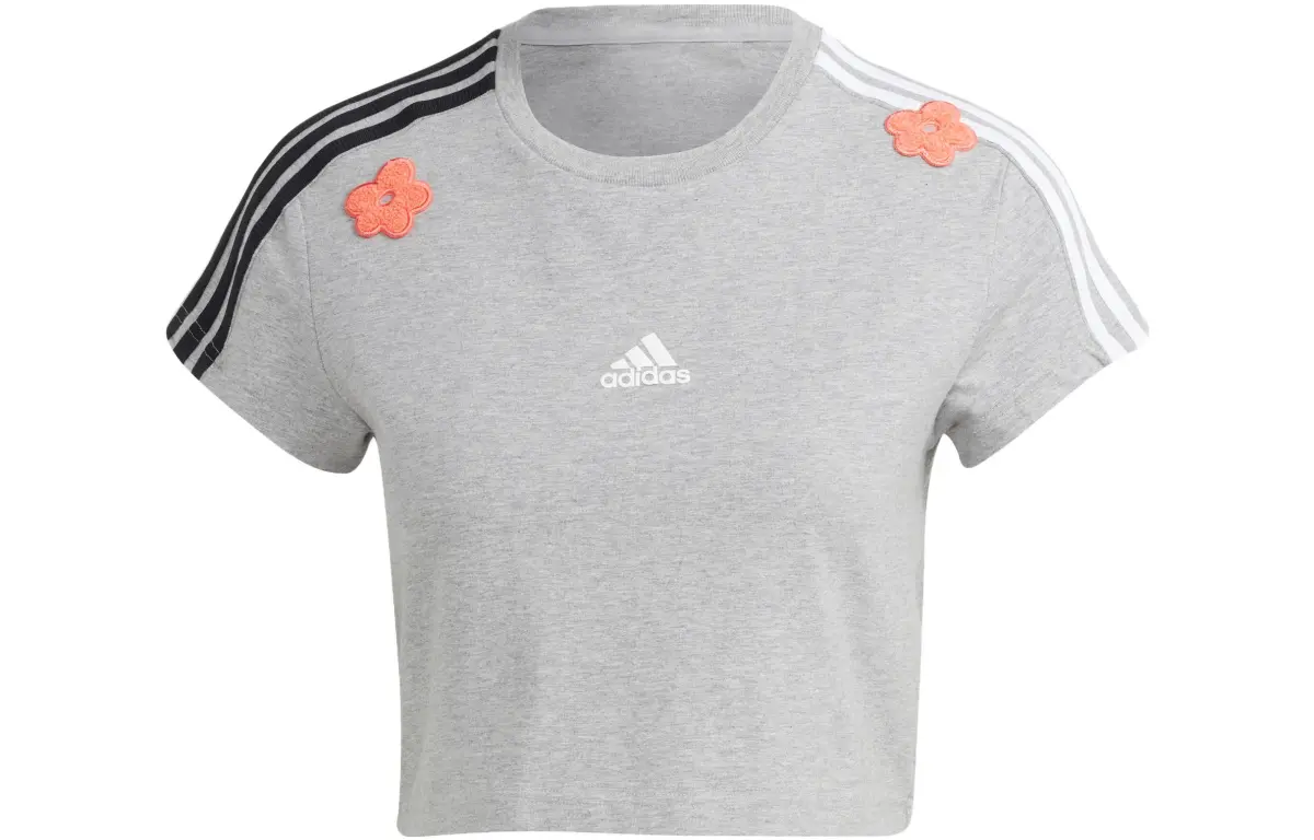 Adidas Crop Tops Women's Medium Heather Gray Crew Neck Moderate
