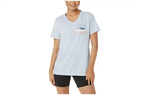 ASICS T Shirts Women's Blue V Neck Moderate Straight Fit