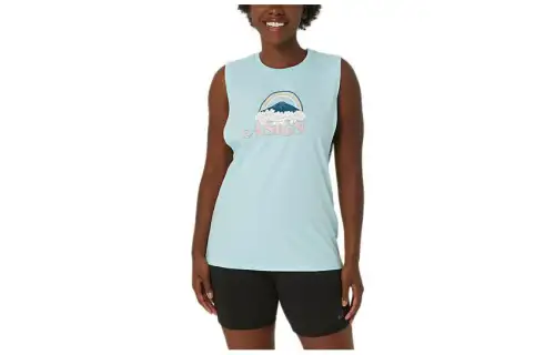 ASICS T Shirts Women's Blue Crew Neck Moderate Straight Fit