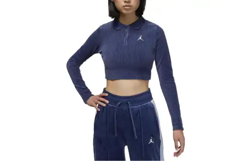 Jordan Crop Tops Women's Marine Blue Polo Collar Moderate