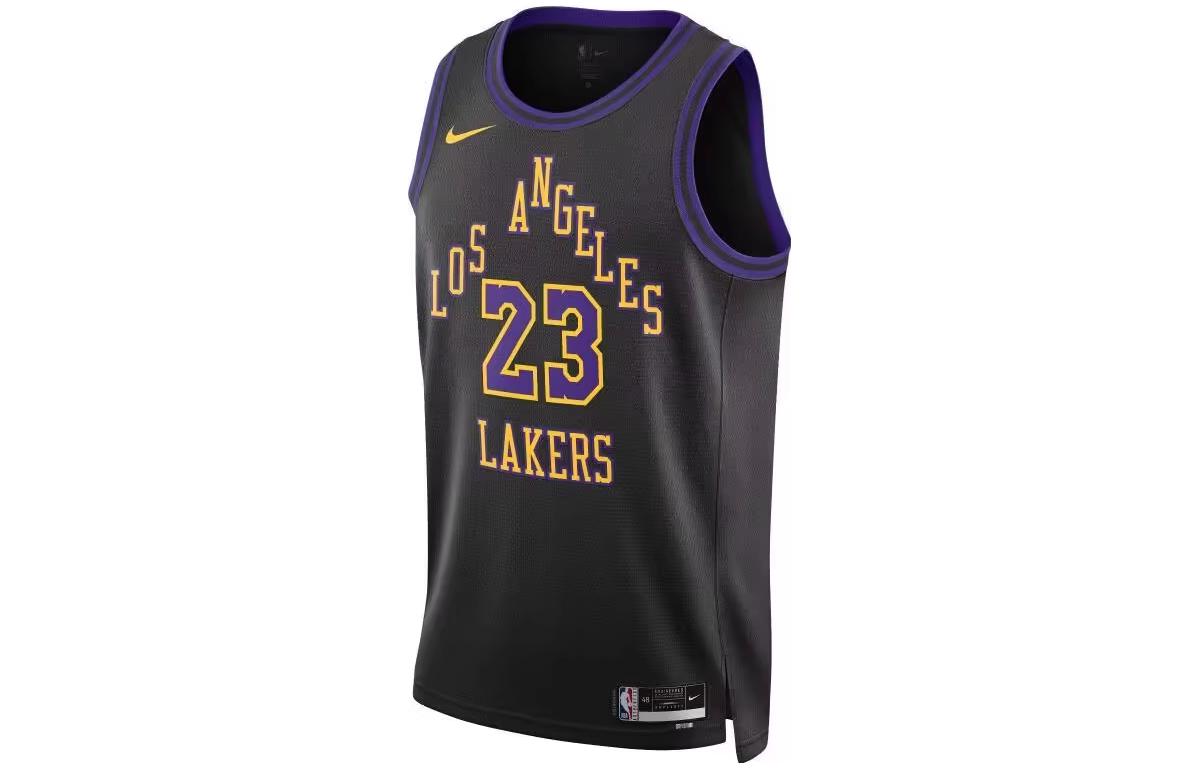 Nike NBA Alphabet Number Printed Round Neck Basketball Vest SW Fan Edition 23-24 Season Los Angeles Lakers James No. 23 Men's Style