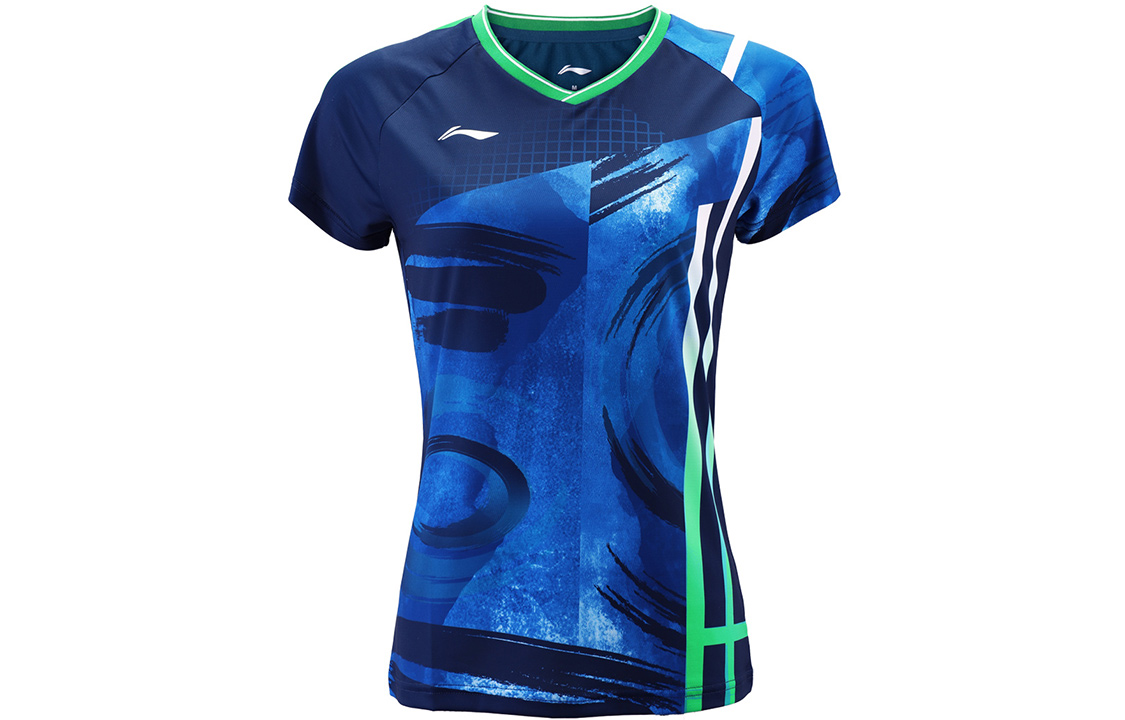 Li Ning T Shirts Women's Guangdong Blue V Neck Moderate Straight Fit