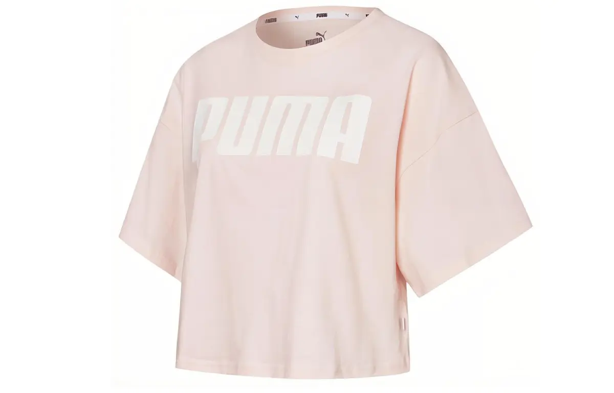 PUMA T-Shirts Women's Pink Crew Neck Moderate Straight Fit
