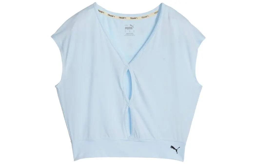 PUMA T-Shirts Women's Aqua Blue V-neck Moderate Straight Fit
