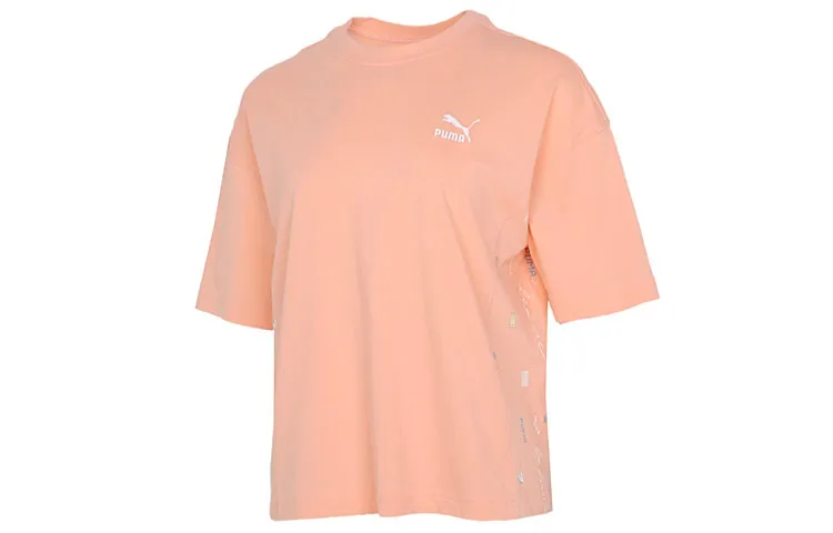 PUMA T-Shirts Women's Apricot Red Crew Neck Moderate Straight Fit