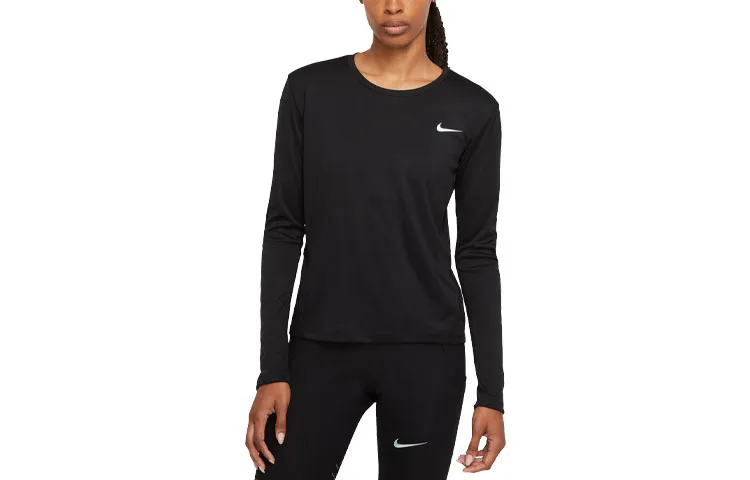 Nike T-Shirts Women's Black Crew Neck Moderate Mock Two-Piece