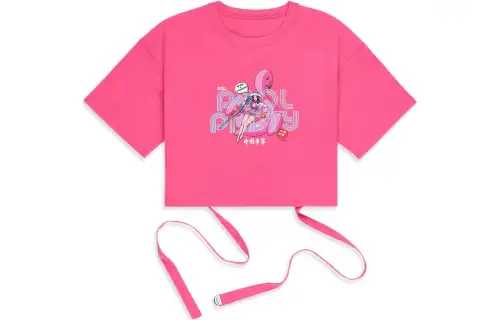 Li Ning X League Of Legends, Swimming Pool Party, Collaboration Collection T Shirts Women's Vibrant Pink Crew Neck Moderate Straight Fit