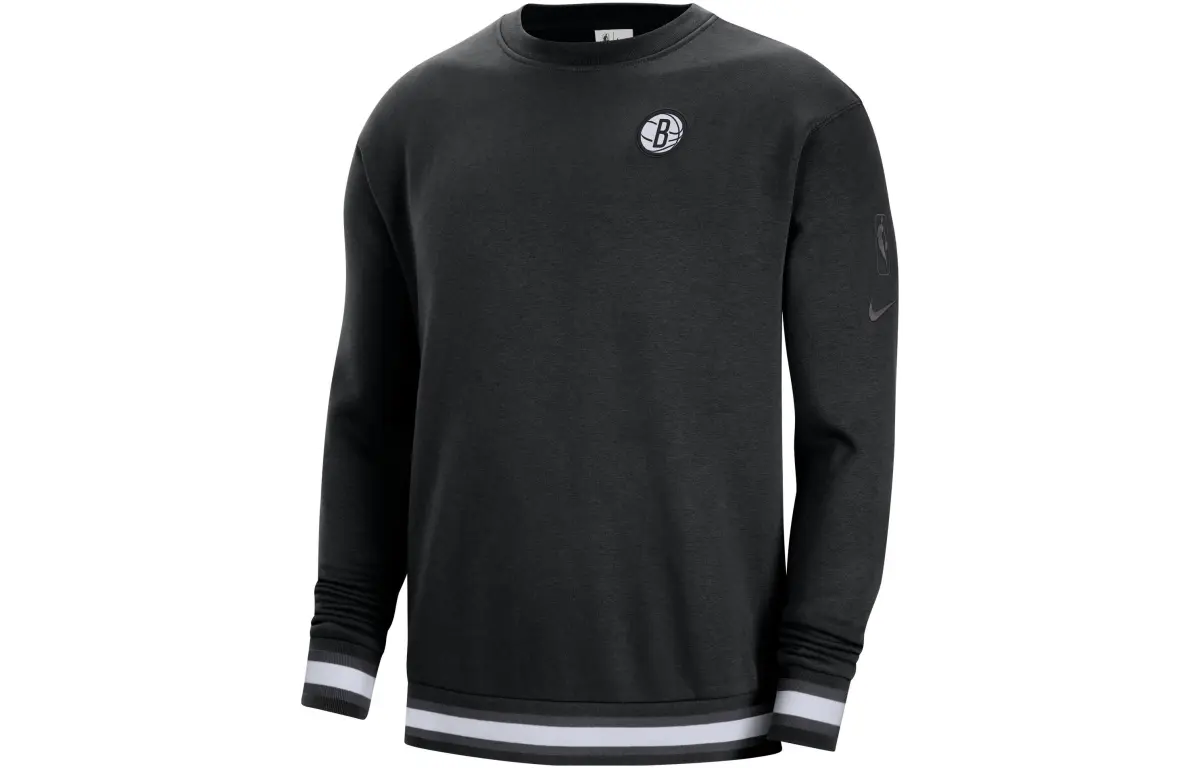 Nike NBA Brooklyn Nets, Fleece Lined Sports Crew Neck Pullover Long Sleeved Basketball Jersey Men's Black