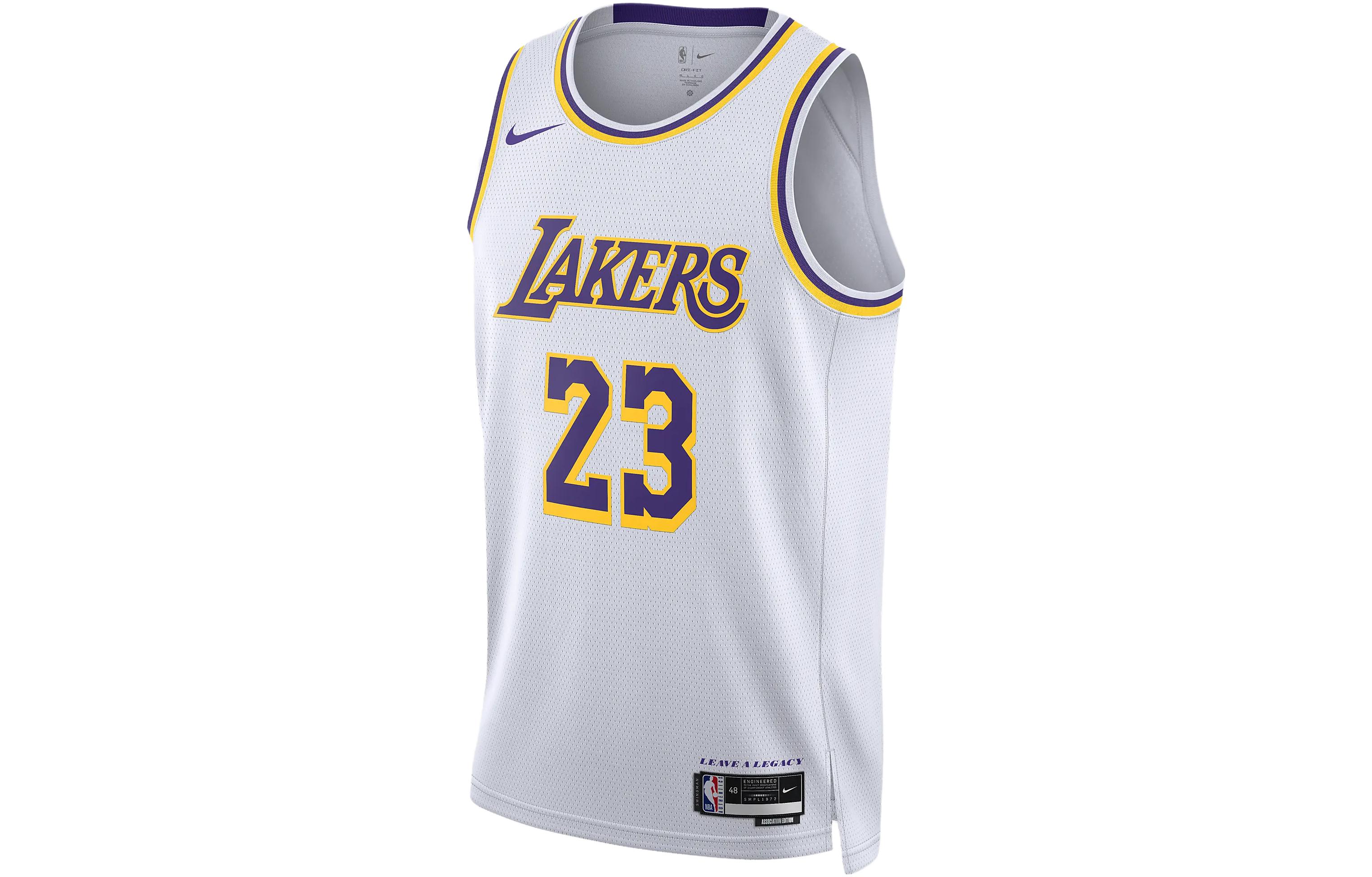 Nike Swingman 2022/23 Alphanumeric Print Color Block Los Angeles Lakers James No. 23 Basketball Vest Men's White