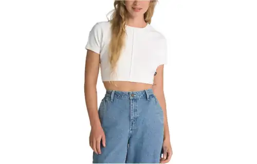 Vans Birch T Shirts Women's White Crew Neck Moderate Straight Fit