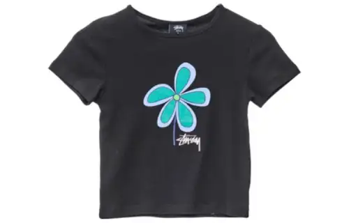 Stussy T Shirts Women's Black Crew Neck Moderate Straight Fit