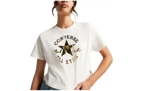 Converse Chuck T Shirts Women's White Crew Neck Moderate Straight Fit