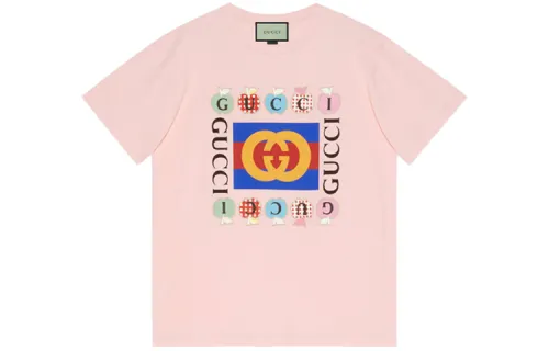 GUCCI T Shirts Women's Pink Crew Neck Moderate Straight Fit