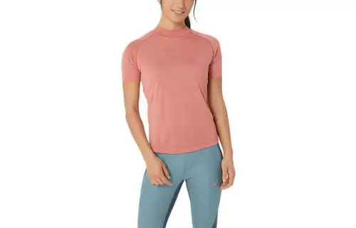 ASICS T Shirts Women's Watermelon Red Crew Neck Moderate Other