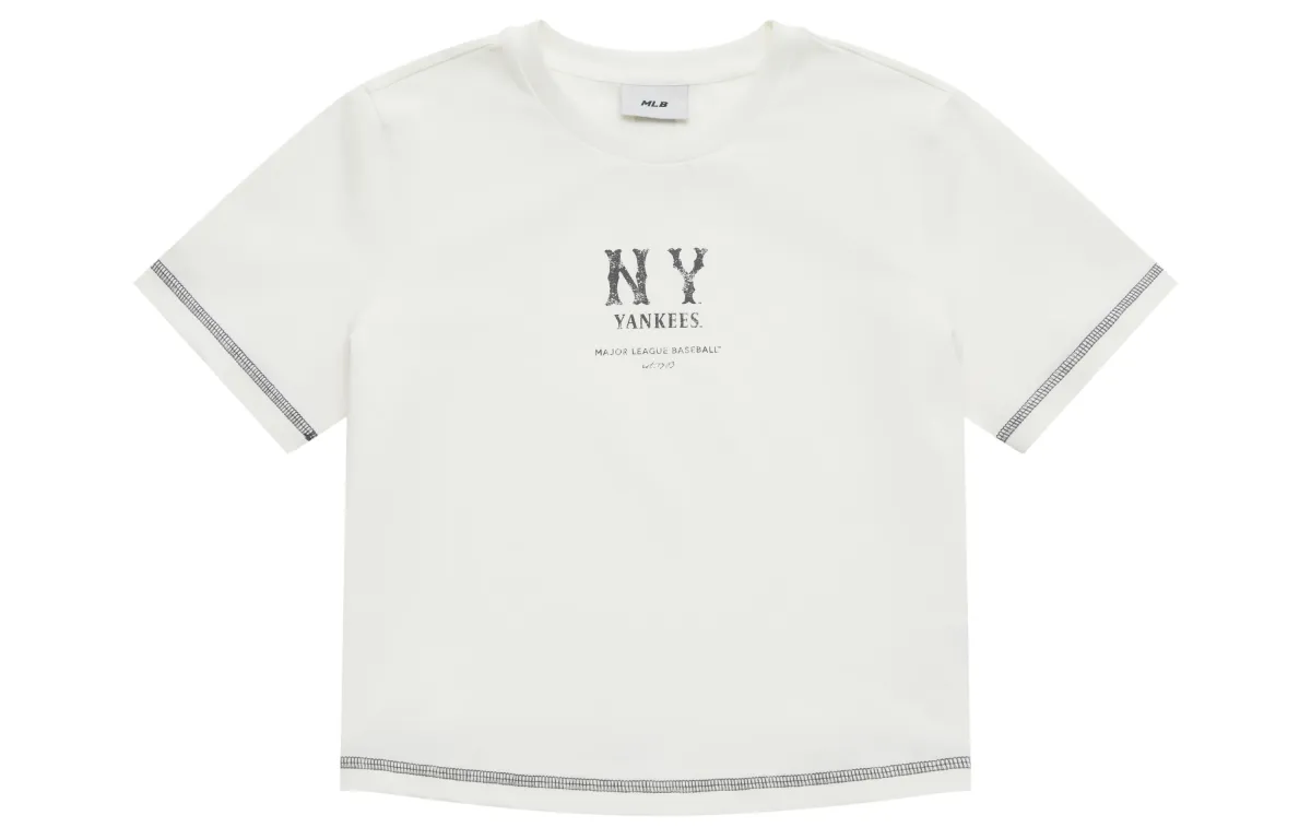 MLB New York Yankees Basic Collection SS25 Regular Sleeve T Shirt Women's Ivory