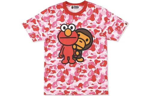 A BATHING APE X SESAME STREET Bape T Shirts Women's Red Crew Neck Moderate Straight Fit