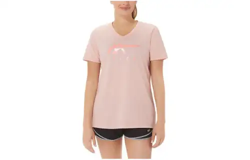 ASICS T Shirts Women's Rose Pink V Neck Moderate Other