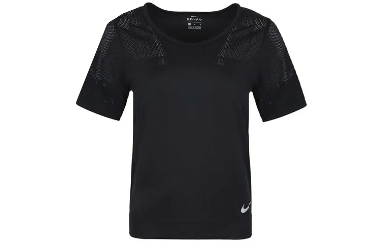 Nike T-Shirts Women's Black Crew Neck Moderate Straight Fit