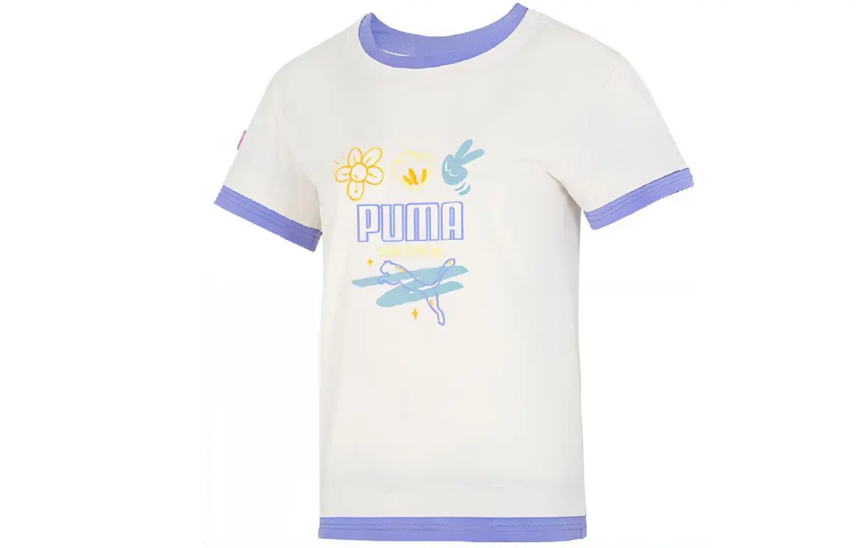 PUMA T-Shirts Women's White Crew Neck Moderate Mock Two-Piece