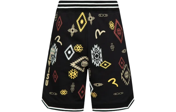 EVISU Sports Shorts Men's Black All Over Print Moderate
