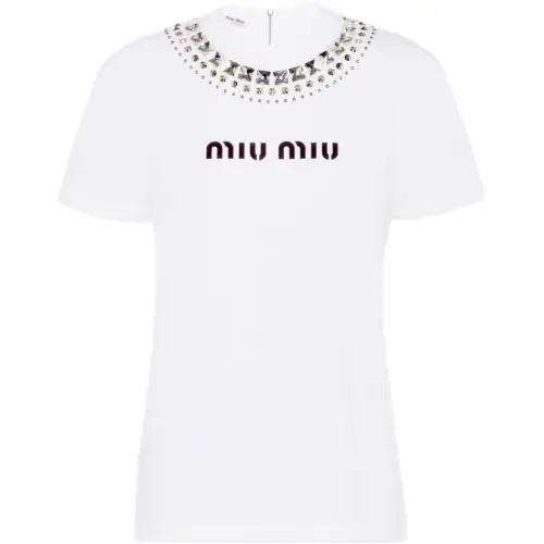 MIU MIU T Shirts Women's White Crew Neck Moderate Straight Fit