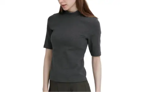 UNIQLO T Shirts Women's Dark Gray Half Turtleneck Moderate Straight Fit