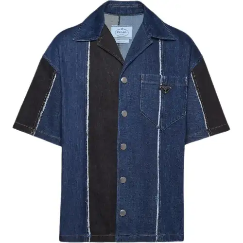 PRADA Shirts Men's Marine Blue Lapel Moderate Denim