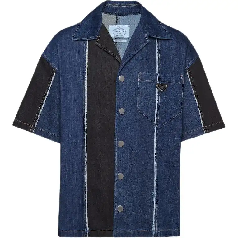 PRADA Shirts Men's Marine Blue Lapel Moderate Denim