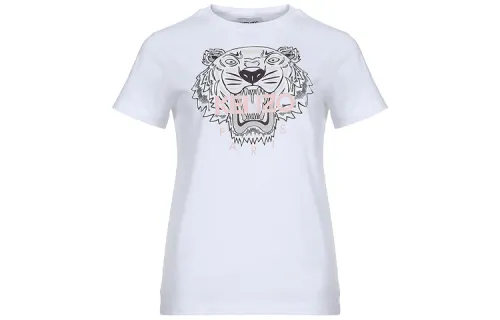 KENZO Classic Tiger Head T Shirts Women's White Crew Neck Moderate Straight Fit