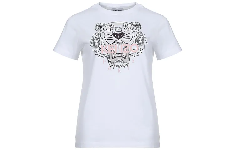 KENZO Classic Tiger Head T Shirts Women's White Crew Neck Moderate Straight Fit