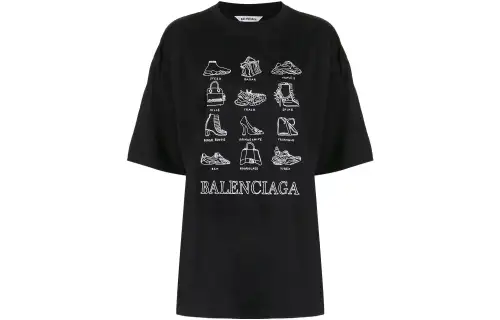 Balenciaga T Shirts Women's Black Crew Neck Moderate Straight Fit